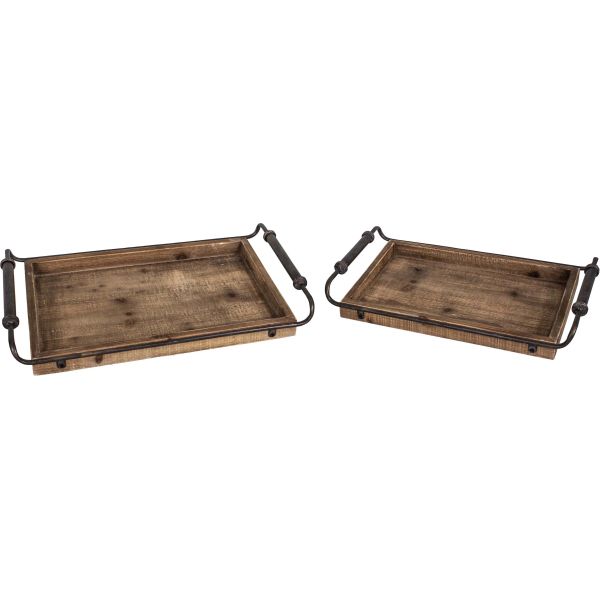 Set 2 plateaux en bois et fer vintage