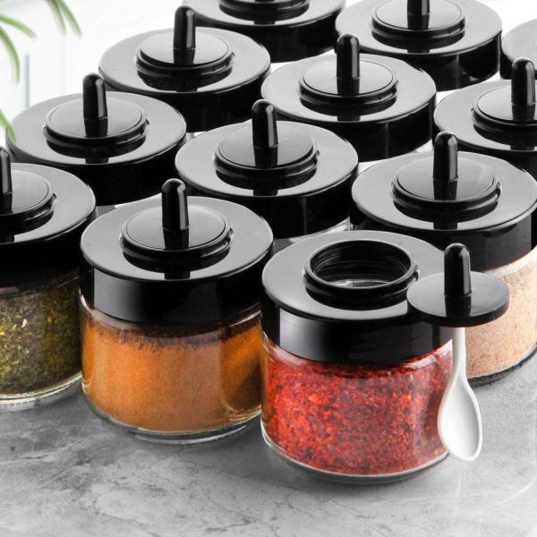 Set de 12 pots à épices couvercles avec cuillères intégrées - HANAH HOME