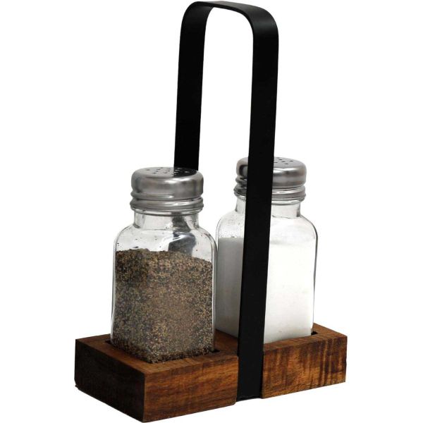 Set salière et poivrière support en acacia
