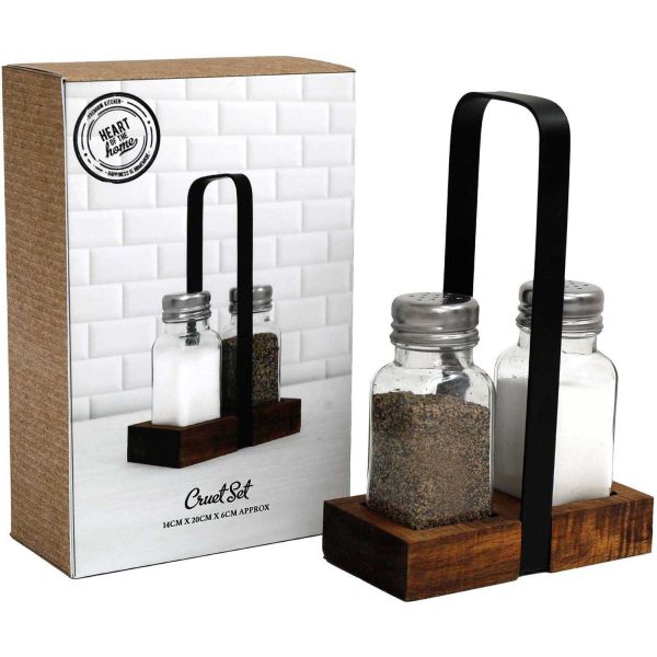 Set salière et poivrière support en acacia - SIL