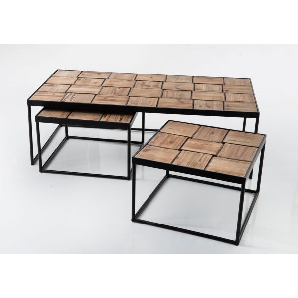 Set de 3 tables basses en bois de bout et métal - AMA-4454