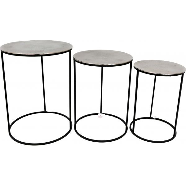 Set de 3 tables gigognes rondes en métal plateau aluminium