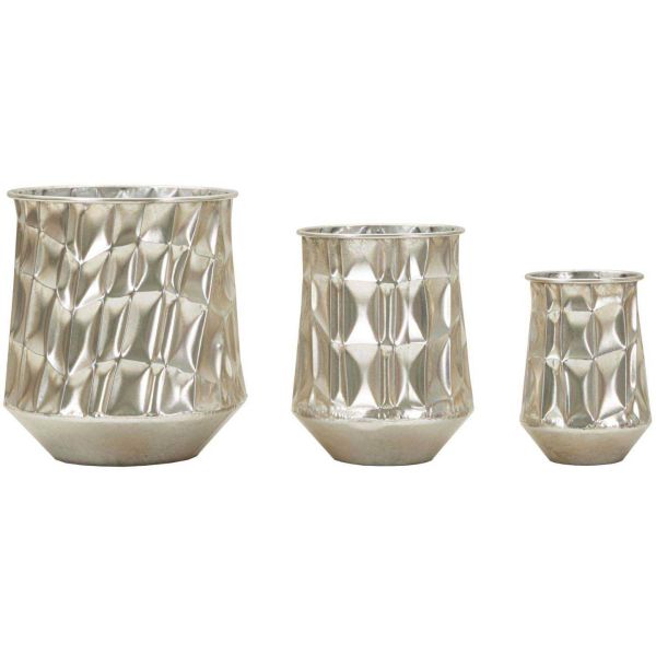 Set de 3 vases en métal argenté - 5