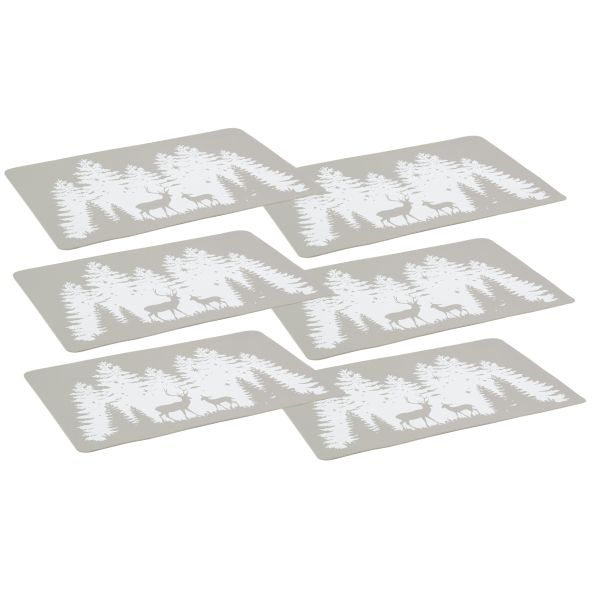 Sets de table rectangulaires en vinyle gris Cerf (lot de 6) - AUB-6001