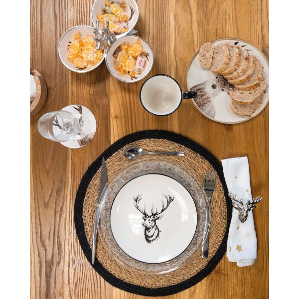 Sets de table ronds en jonc naturel et jute teinté (Lot de 6) - 7