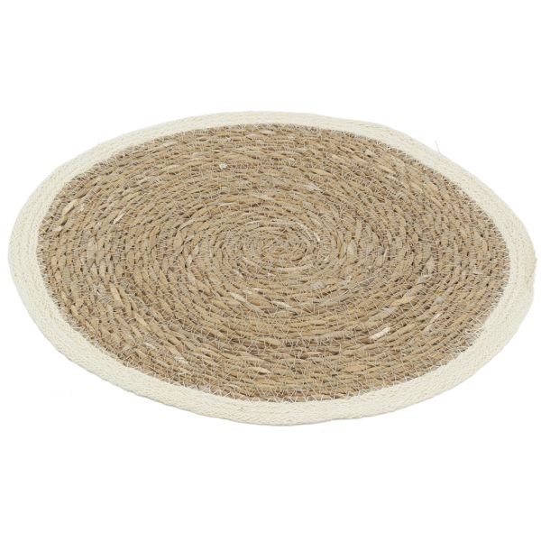 Sets de table ronds en jonc naturel et jute teinté (Lot de 6) - AUB-5258