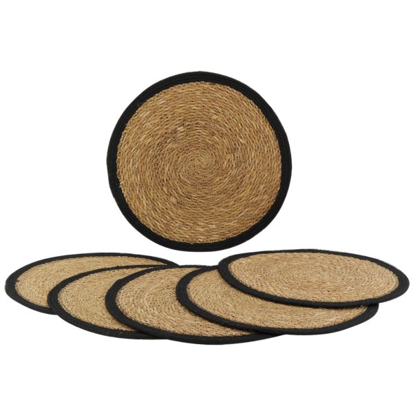 Sets de table ronds en jonc naturel et jute teinté (Lot de 6) - AUB-5275