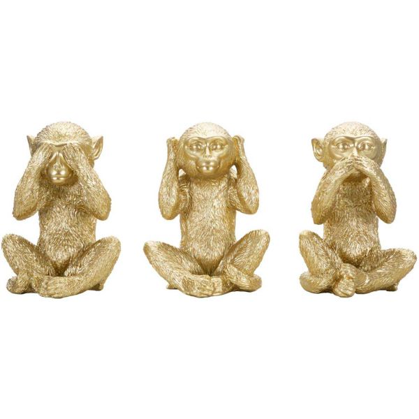 Singes en polyrésine dorée 13 x 14 x 19.5 cm  (Lot de 3)