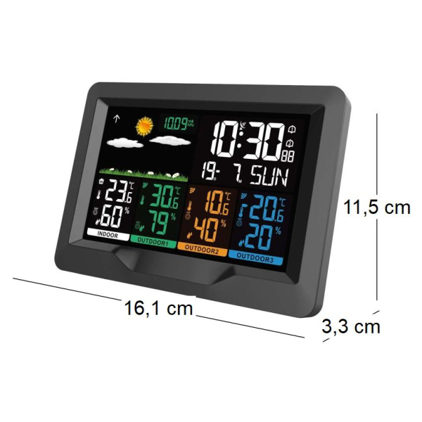Station météo couleur avec 3 capteurs extérieurs - STI-0128