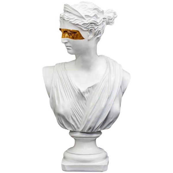 Statue buste avec masque doré en polyrésine 31.5 x 15.5 x 12 cm - CMP-4319