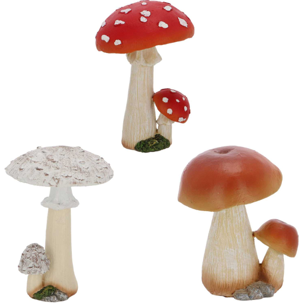 Statuette décorative en polyrésine Champignons (Lot de 3)