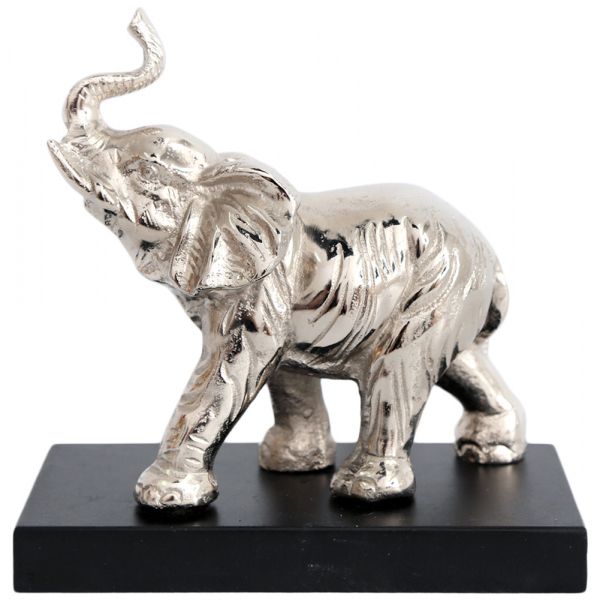 Statuette éléphant en aluminium sur socle en bois 19 cm