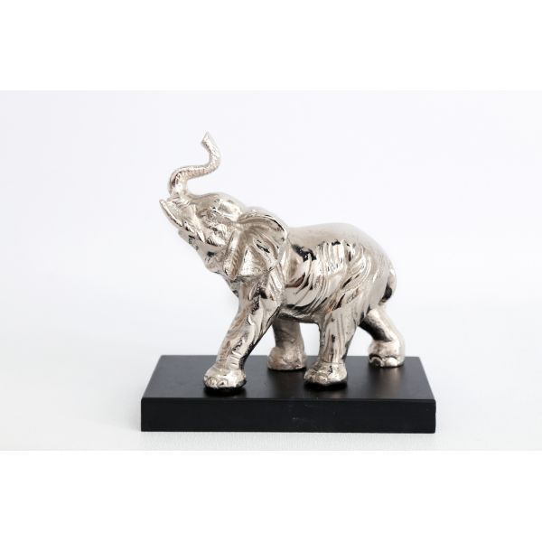 Statuette éléphant en aluminium sur socle en bois 19 cm - SIL