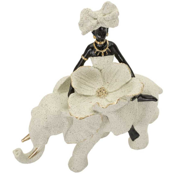 Statuette en polyrésine Femme africaine sur éléphant - MAU-0766