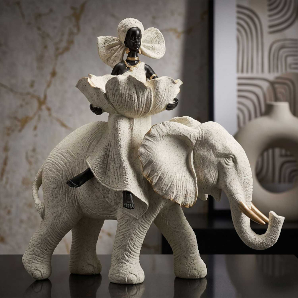 Statuette en polyrésine Femme africaine sur éléphant - MAURO FERRETTI