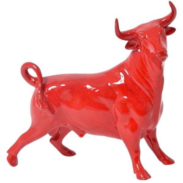 Statuette taureau rouge en céramique Feria