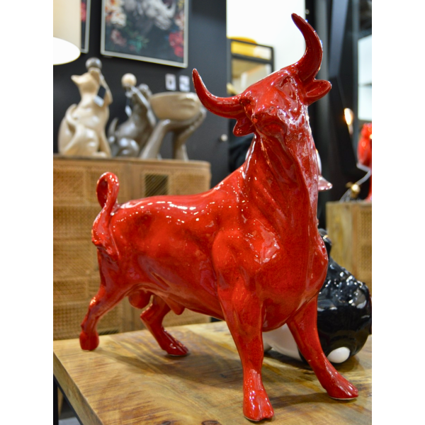 Statuette taureau rouge en céramique Feria - DRI-0109
