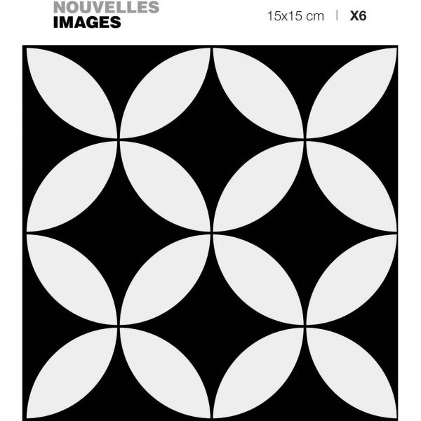 Stickers rosaces noir et blanc 15 x 15 cm (Lot de 6)