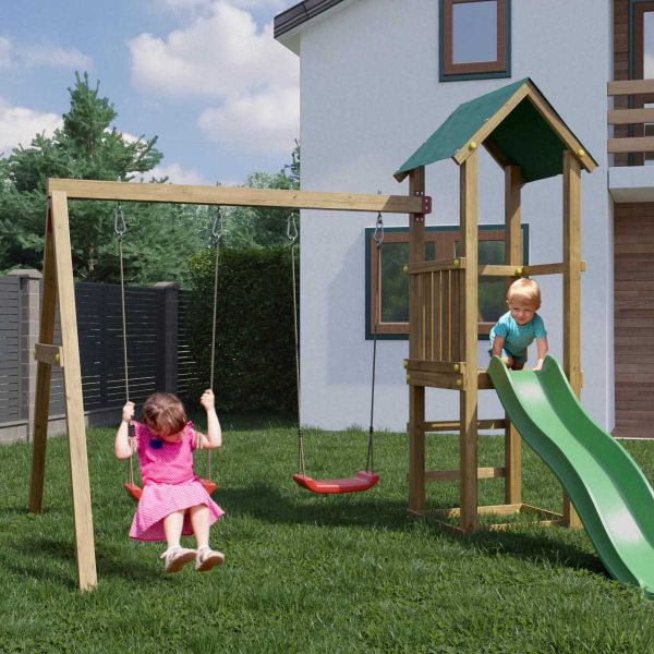 Structure de jeux en bois avec balançoire double Lucas - FUNGOO