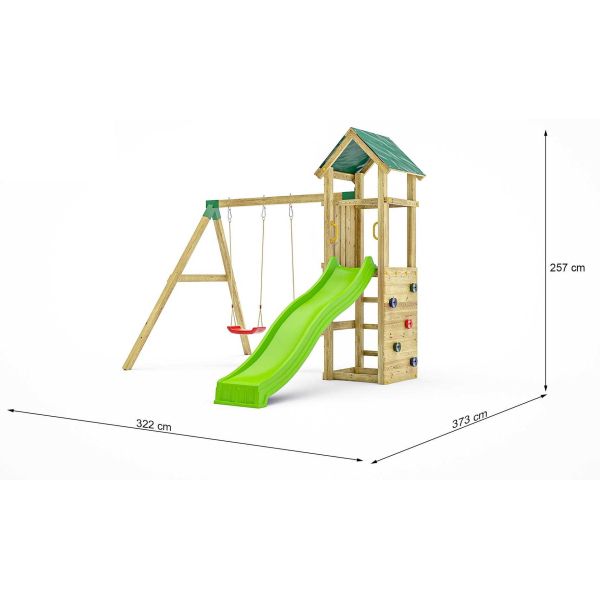 Structure de jeux en bois avec toboggan et balançoire double Charly - API-0139