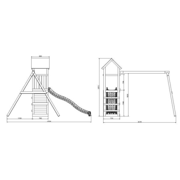 Structure de jeux en bois avec toboggan et balançoire double Charly - 614