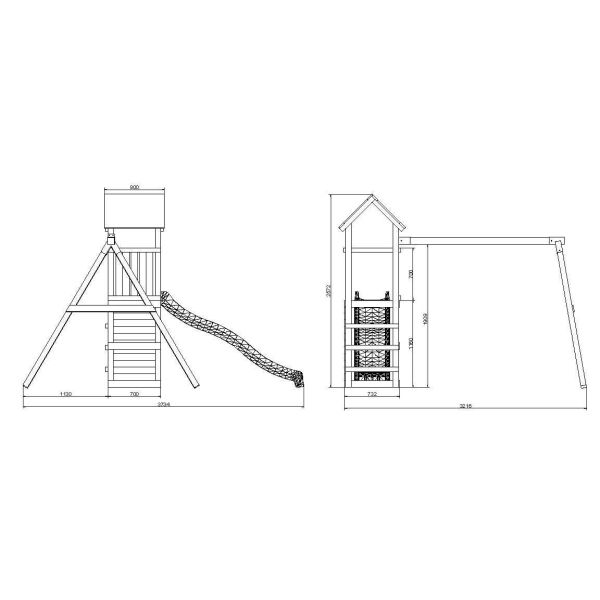 Structure de jeux en bois avec toboggan et balançoire double Charly - 593,10