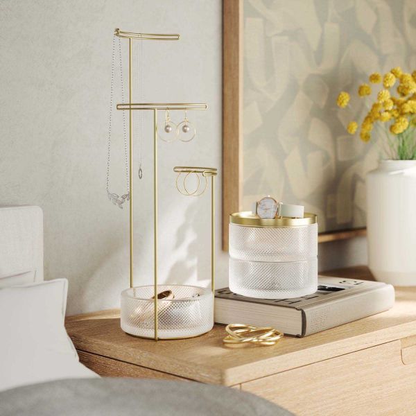 Support à bijoux en verre et métal doré Tesora - UMBRA