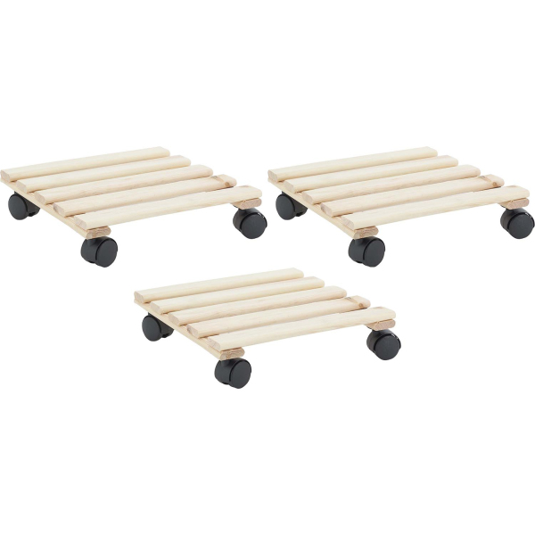 Support pour plantes à roulettes en pin brut (Lot de 3)