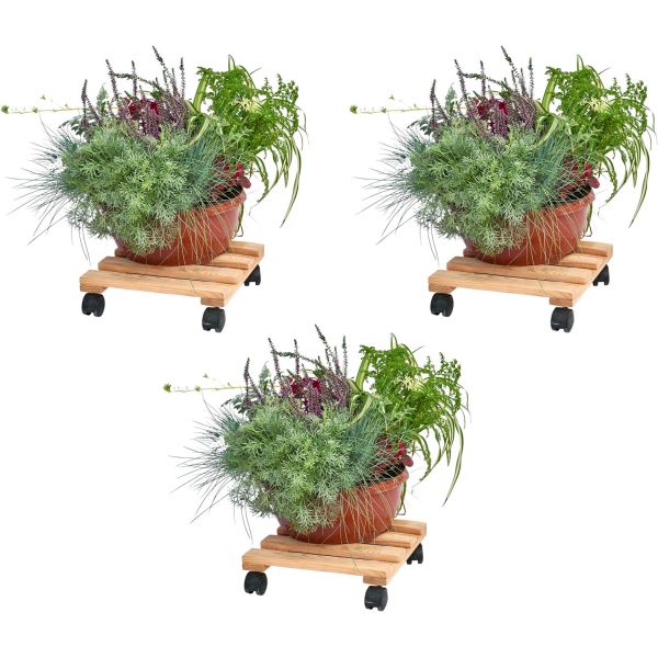 Support pour plantes à roulettes en pin brut (Lot de 3) - 5