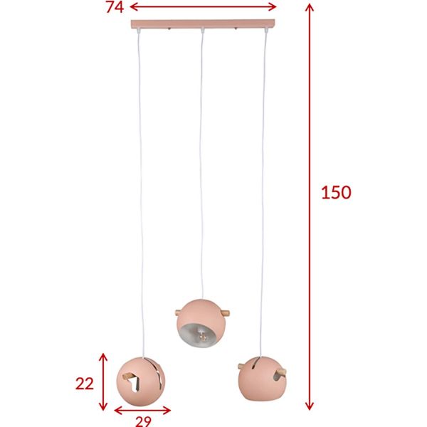 Suspension en acier Tubbie vieux rose - VEN-0185