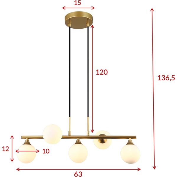 Suspension en acier et verre pour 5 ampoules Orb - VEN-0206