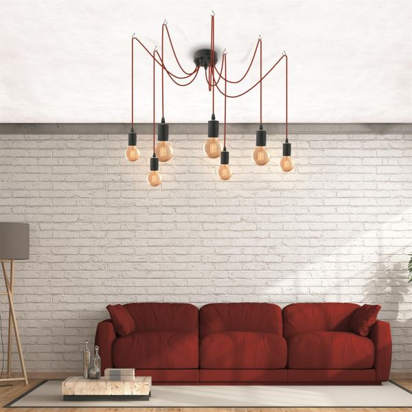 Suspension araignée cable rouge pour 7 ampoules - 5