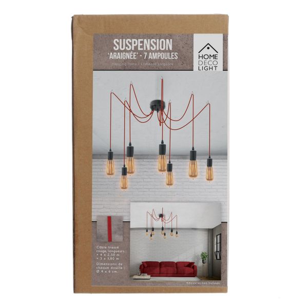 Suspension araignée cable rouge pour 7 ampoules - CMP-0945