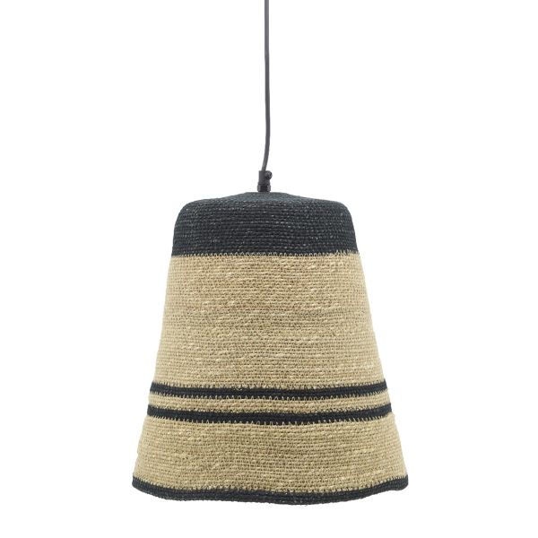 Suspension cloche en jonc naturel et noir