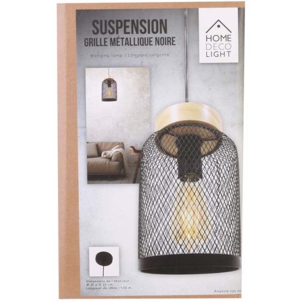 Suspension cloche métal grillagé et bois - THE HOME DECO LIGHT