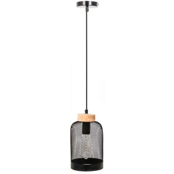 Suspension cloche métal grillagé et bois