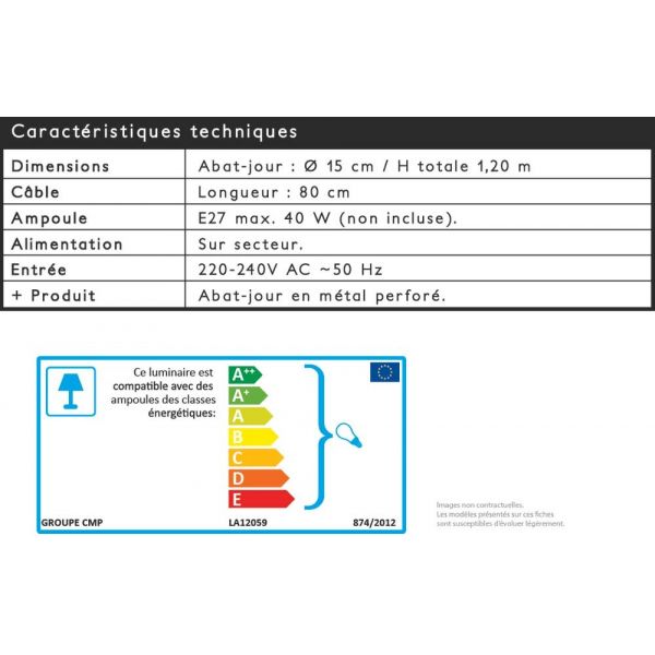 Suspension cylindrique en métal perforé - 18,90
