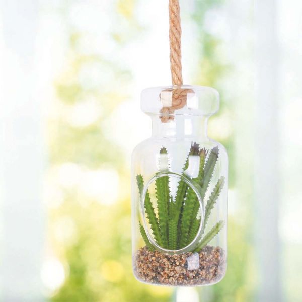 Suspensions en verre avec plantes artificielles 20 cm (Lot de 3) - THE HOME DECO FACTORY