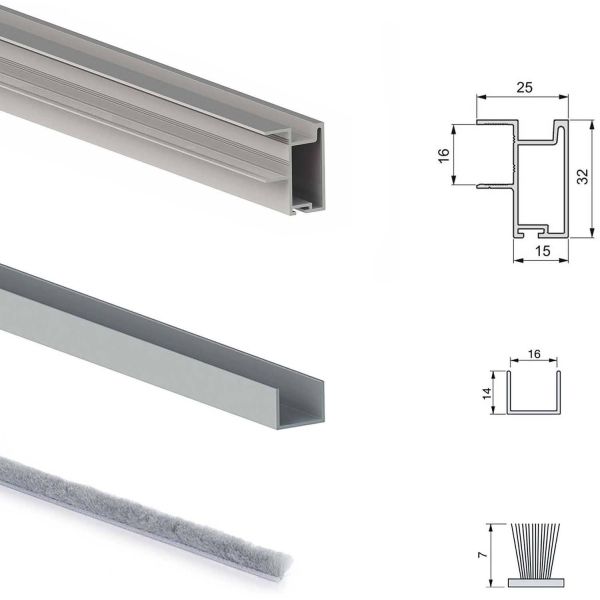 Système coulissant pour armoires à 2 portes avec roulement inférieur avec profils Sharp - 199