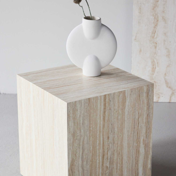 Table d'appoint en MDF effet travertine York 40 x 40 x 45 cm - 6