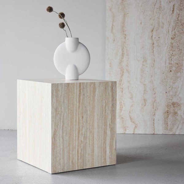 Table d'appoint en MDF effet travertine York 40 x 40 x 45 cm - VENTURE HOME