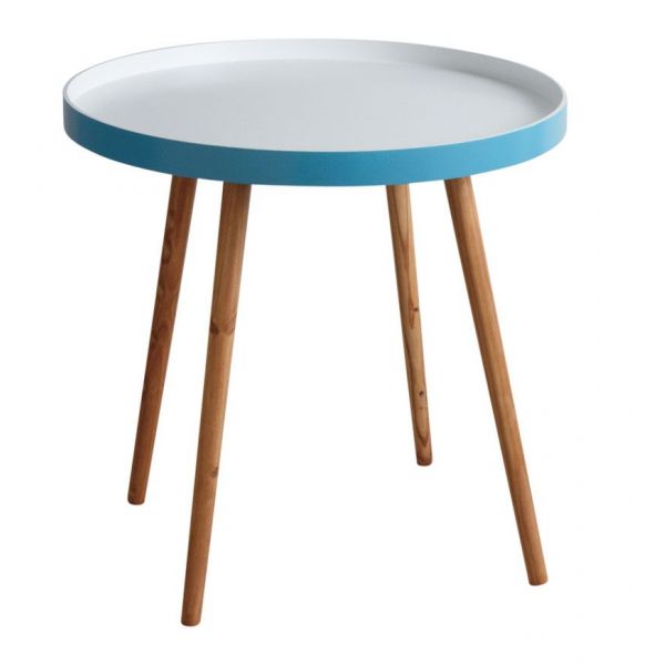 Table d'appoint en bois et MDF laqué bleu