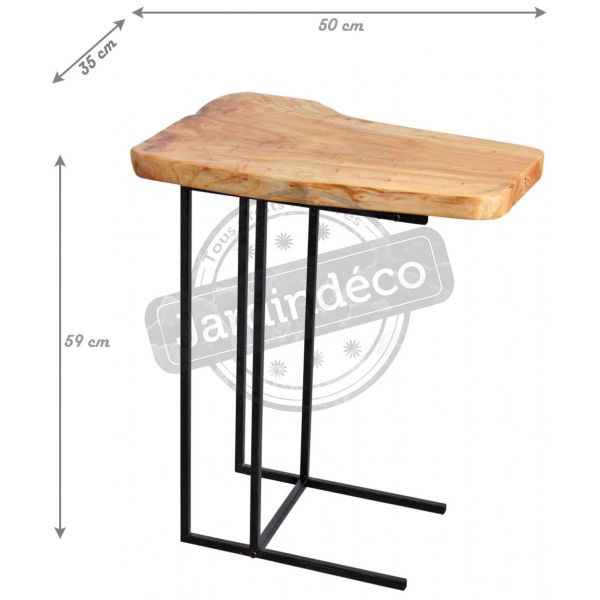 Table d'appoint en bois brut et métal noir - AUBRY GASPARD