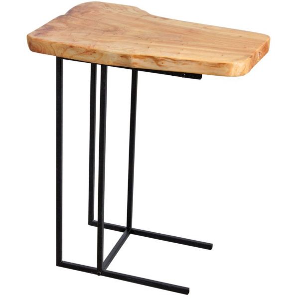 Table d'appoint en bois brut et métal noir