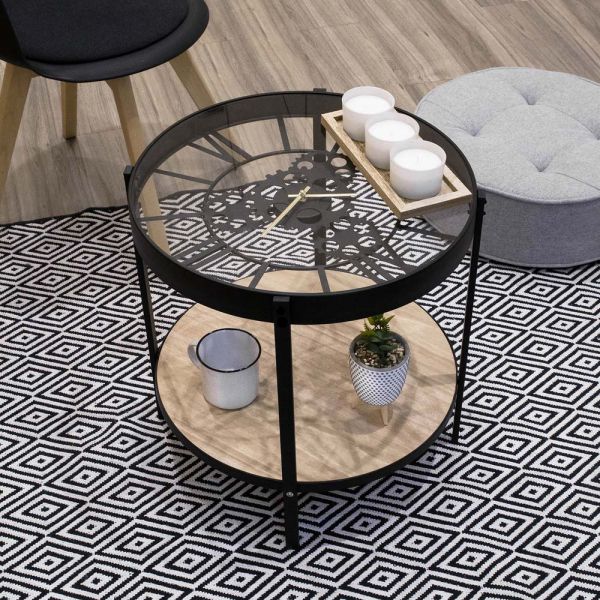 Table d'appoint en métal et bois horloge - THE HOME DECO FACTORY