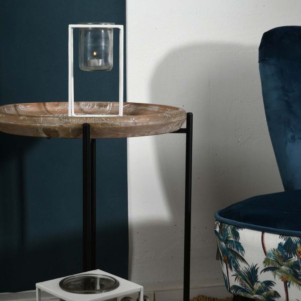 Table d'appoint en métal bois et rotin Origine - AUB-3904