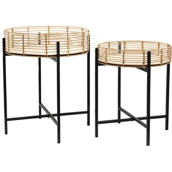 Table d'appoint métal et imitation rotin (Lot de 2)