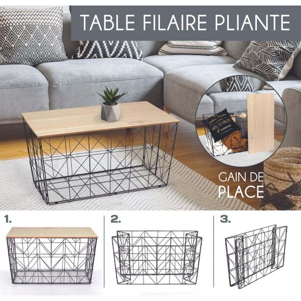 Table d'appoint pliable filaire plateau en bois - 7