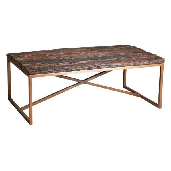 Table basse en acier cuivré et bois massif