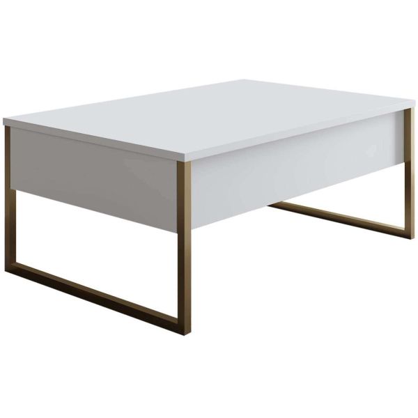 Table basse en aggloméré blanc et métal doré Luxe